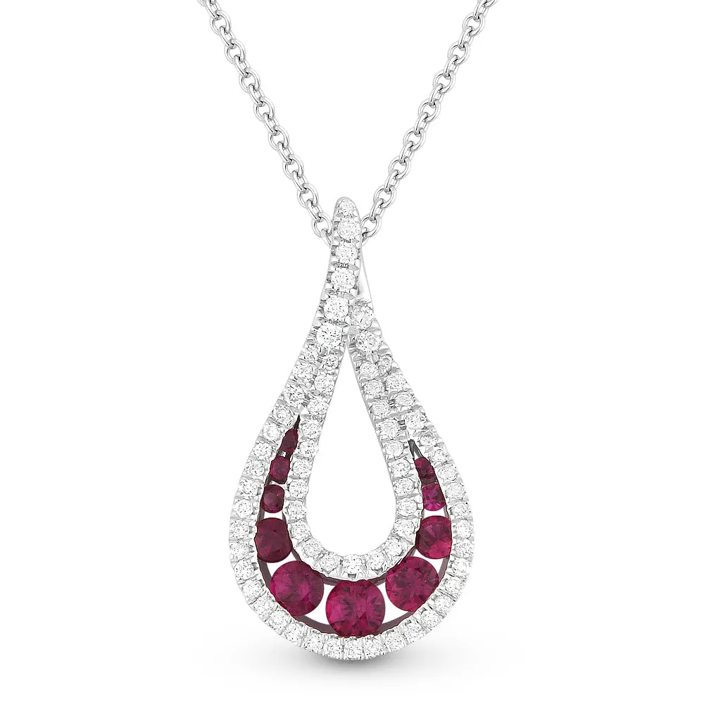 0.09Ct Ruby 16"pendant Necklace In 14K White Gold