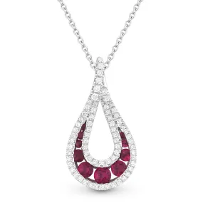 0.09Ct Ruby 16"pendant Necklace In 14K White Gold