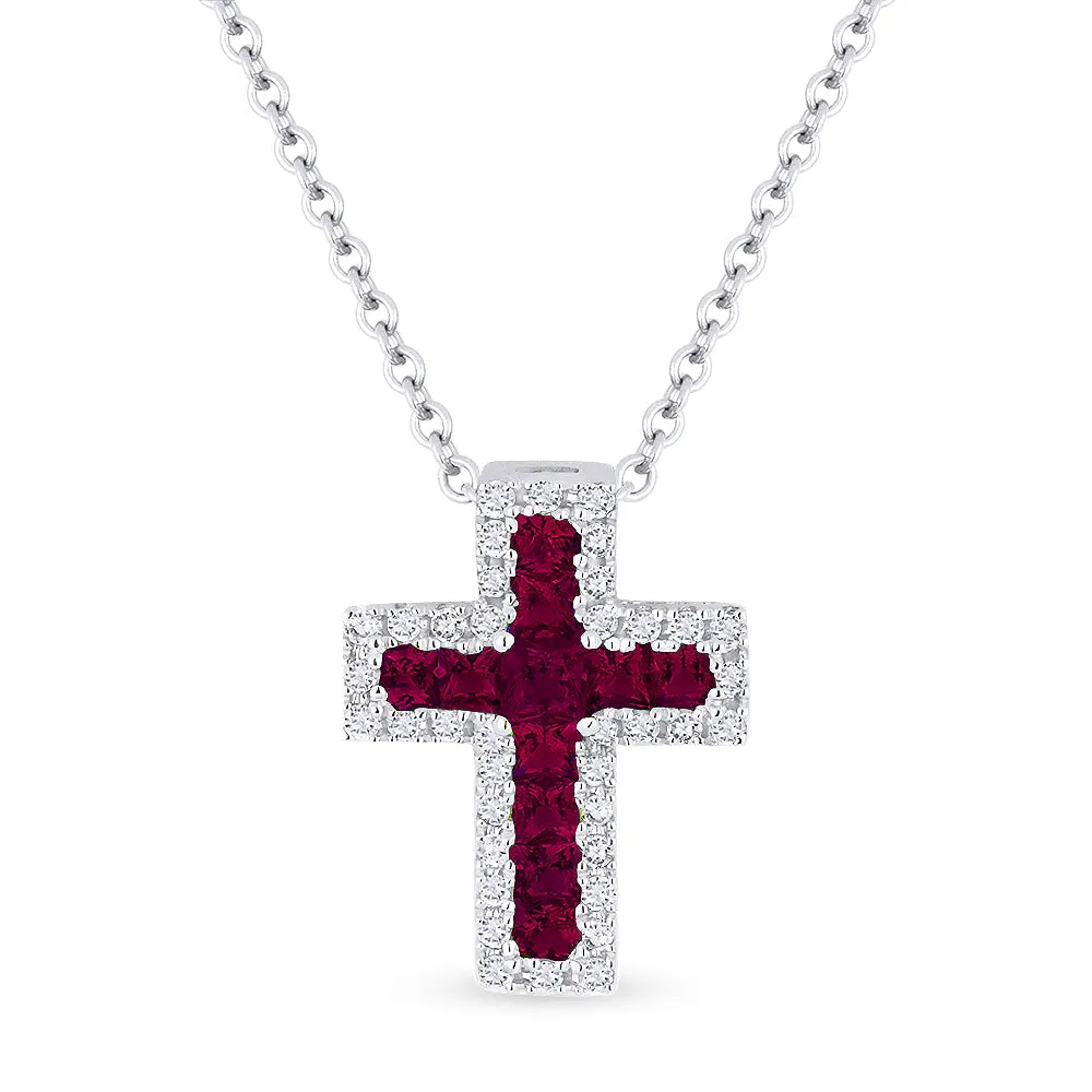 0.28Ct Ruby 16"pendant Necklace In 18K White Gold