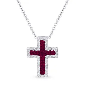 0.28Ct Ruby 16"pendant Necklace In 18K White Gold