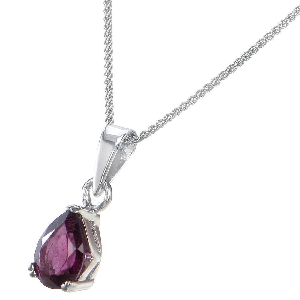 0.60 cttw Garnet Pendant Necklace .925 Sterling Silver With Rhodium 7x5 MM Pear