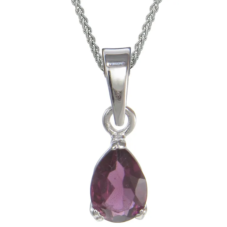 0.60 cttw Garnet Pendant Necklace .925 Sterling Silver With Rhodium 7x5 MM Pear