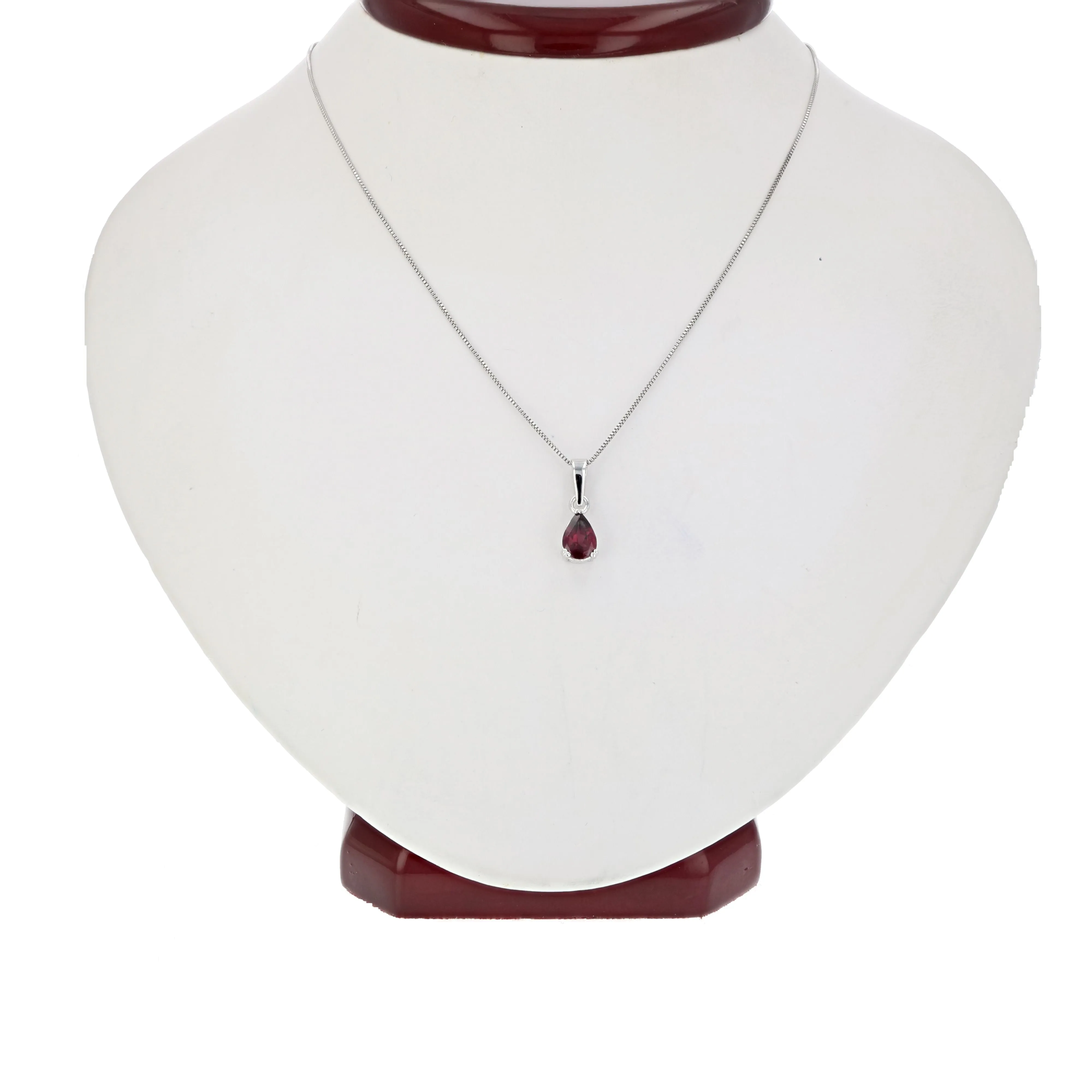 0.60 cttw Garnet Pendant Necklace .925 Sterling Silver With Rhodium 7x5 MM Pear