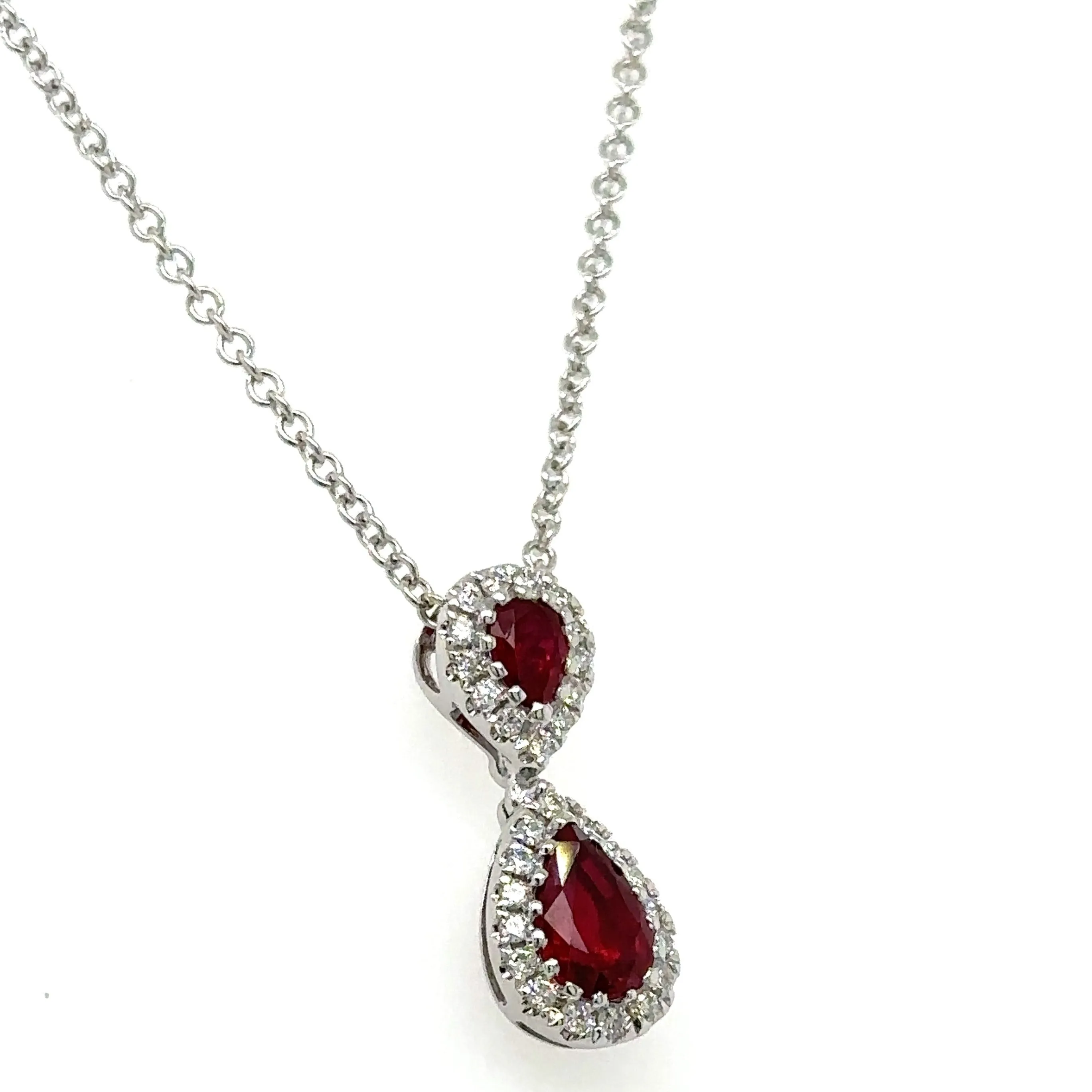 0.86CT TW Double Ruby and Diamond Pear Shape Pendant Necklace