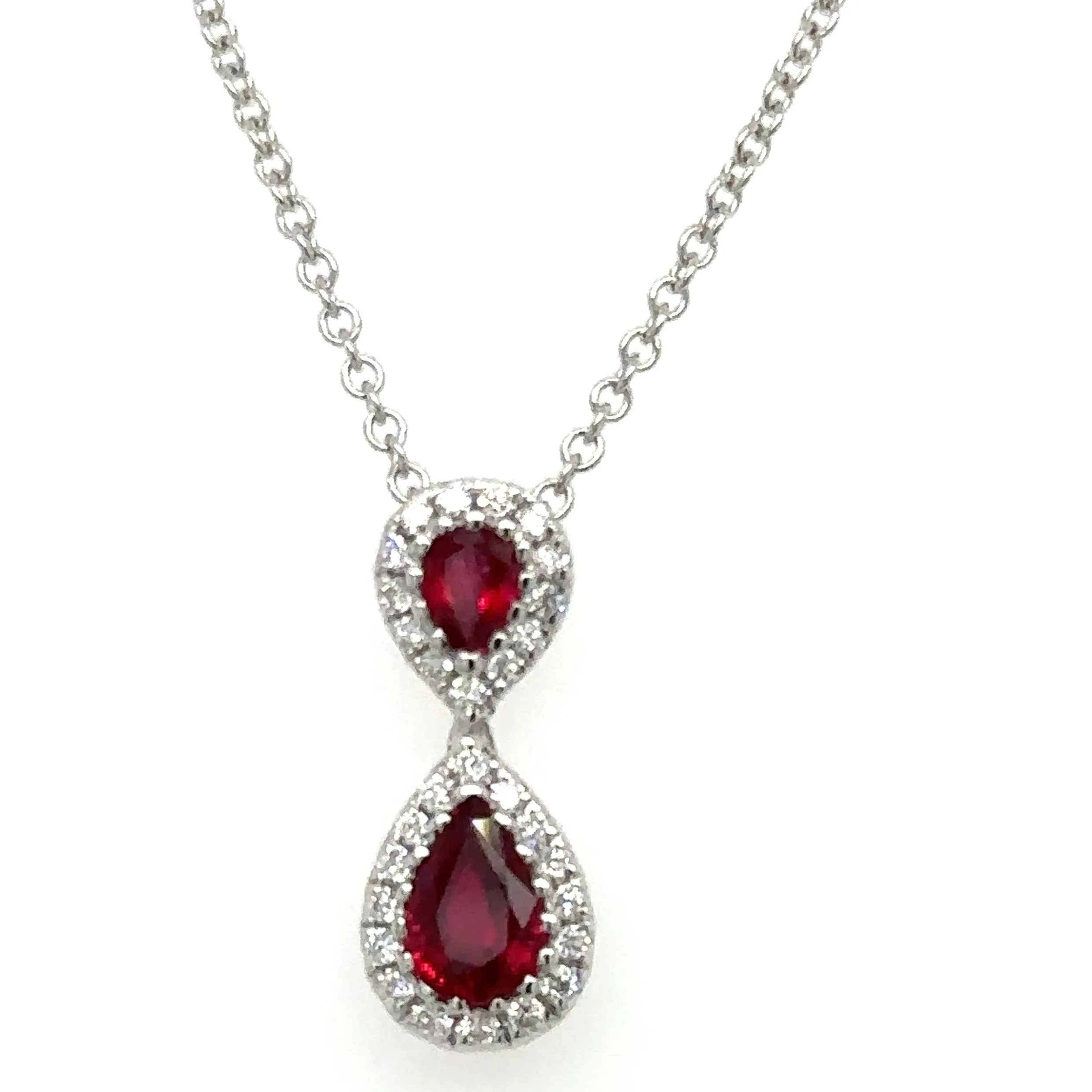 0.86CT TW Double Ruby and Diamond Pear Shape Pendant Necklace