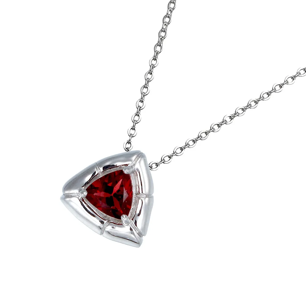 1 cttw Garnet Pendant Necklace .925 Sterling Silver With Rhodium 7 MM Trillion