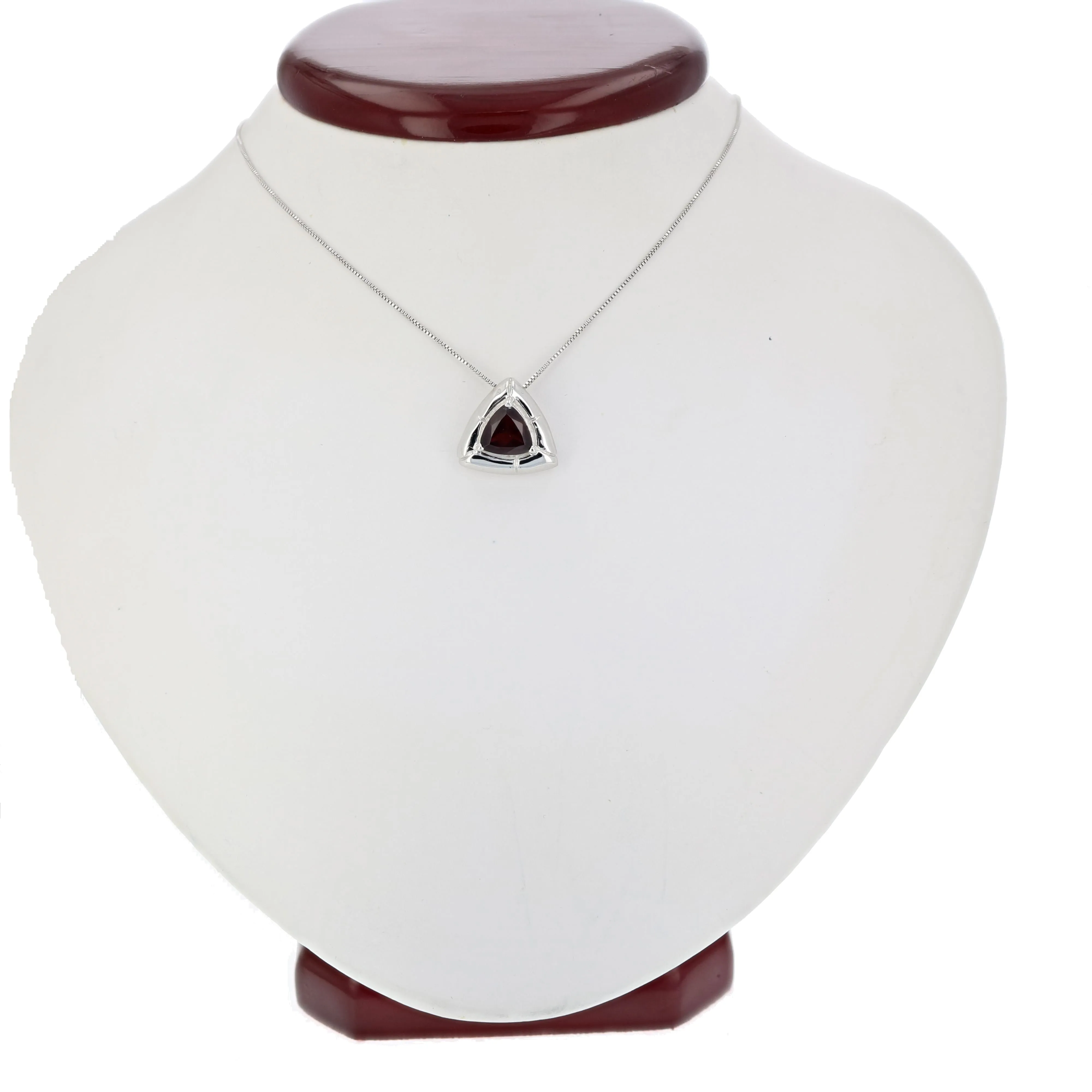 1 cttw Garnet Pendant Necklace .925 Sterling Silver With Rhodium 7 MM Trillion