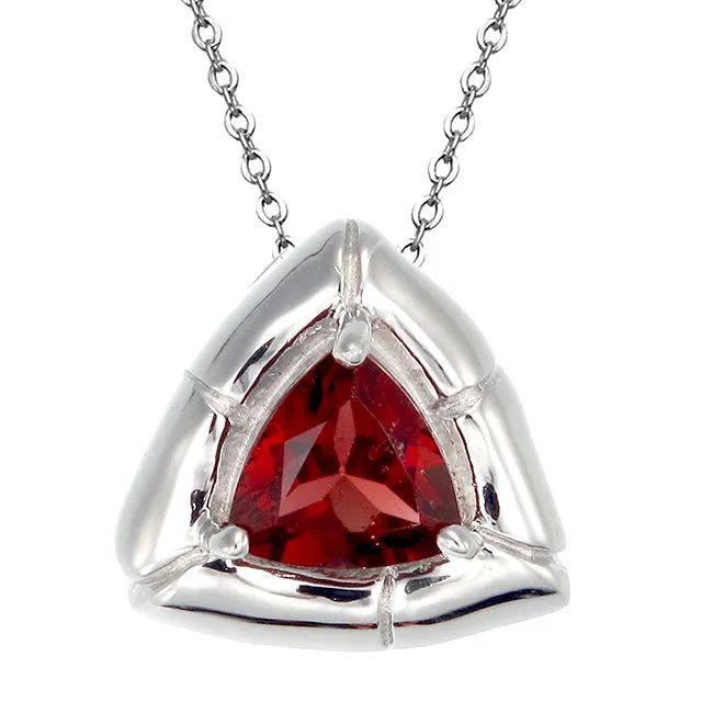 1 cttw Garnet Pendant Necklace .925 Sterling Silver With Rhodium 7 MM Trillion