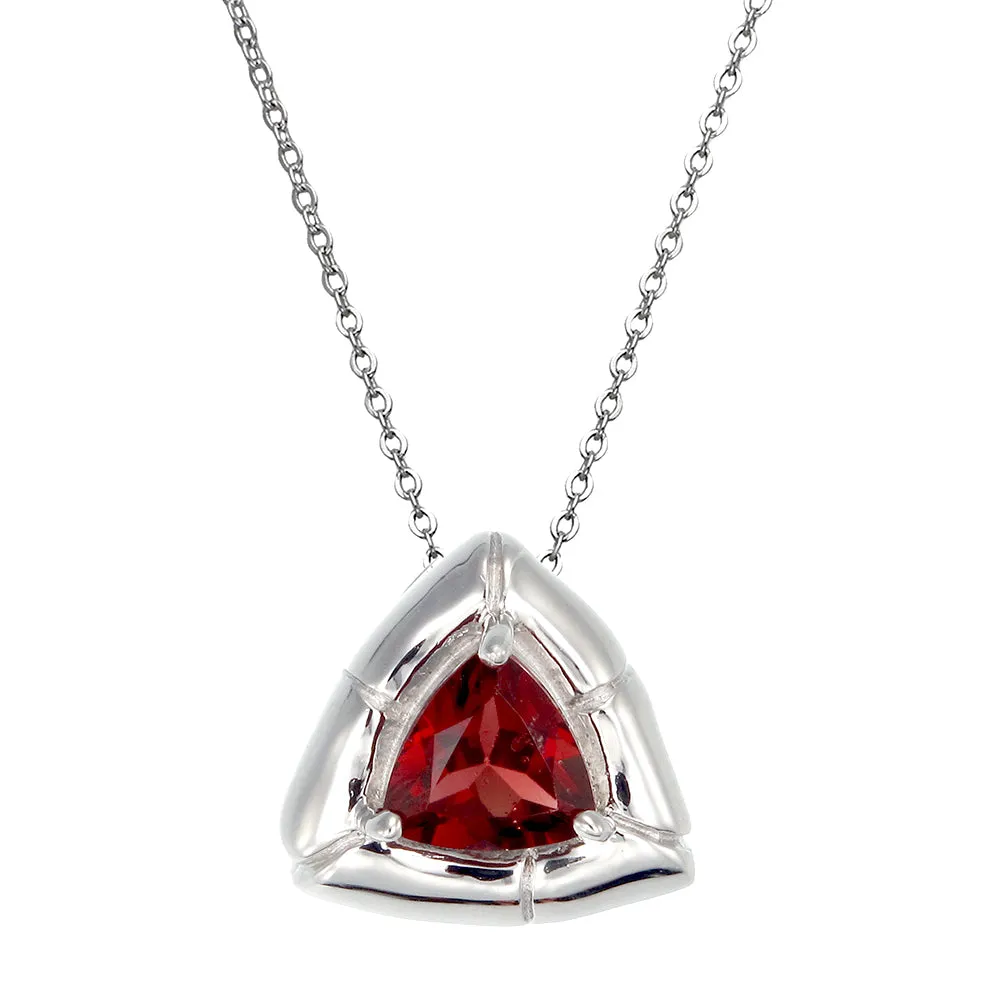 1 cttw Garnet Pendant Necklace .925 Sterling Silver With Rhodium 7 MM Trillion