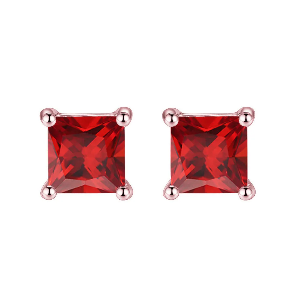 10k Rose Gold Plated 1/2 Ct Princess Cut Created Ruby Stud Earrings