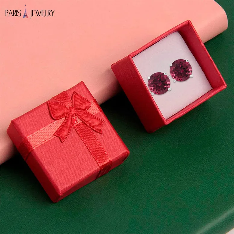 10k White Gold Plated 1 Ct Round Created Ruby Sapphire Stud Earrings