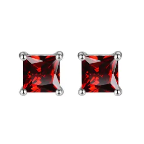 10k White Gold Plated 2 Ct Princess Cut Created Ruby Stud Earrings