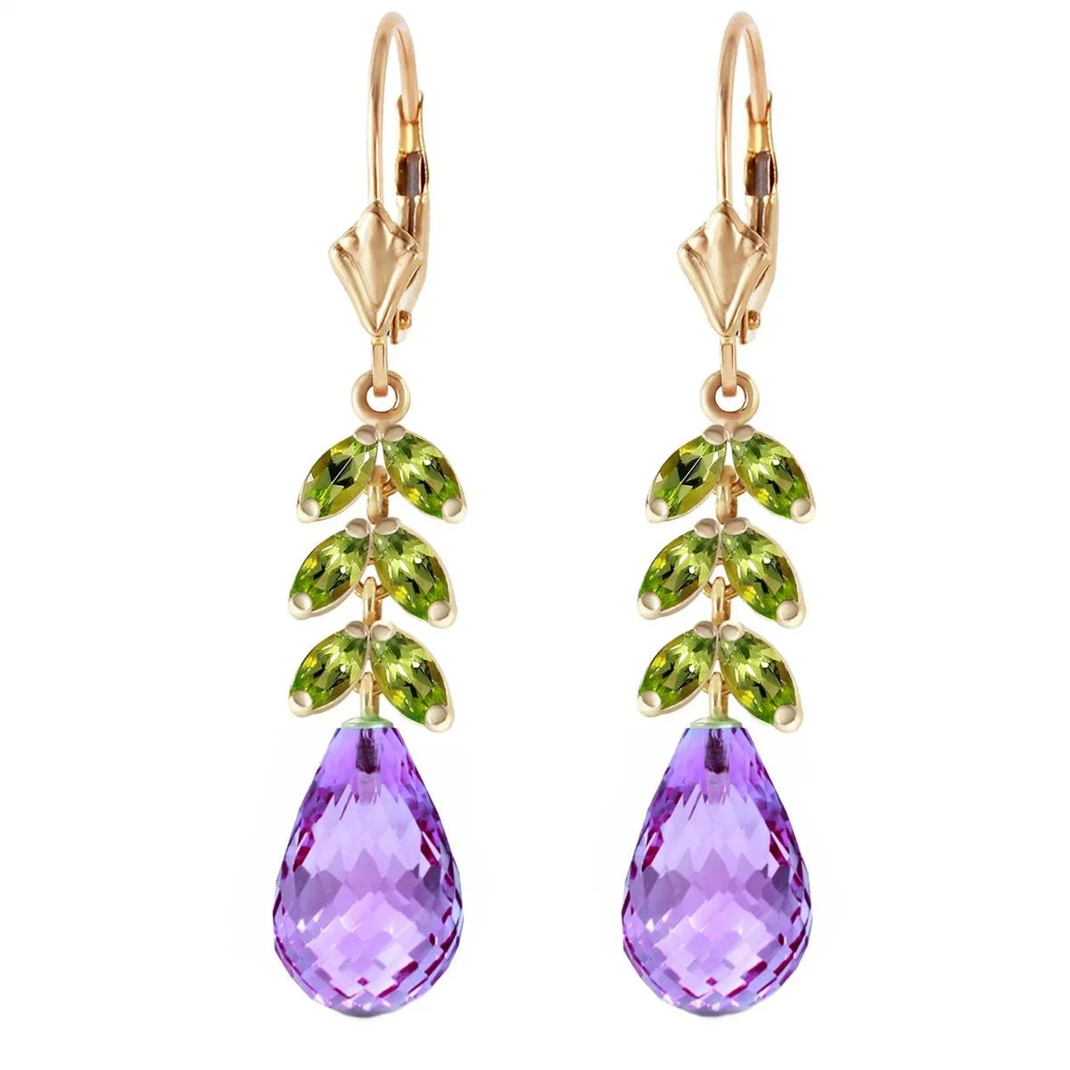 11.2 Carat 14K Solid Yellow Gold Momentum Amethyst Peridot Earrings