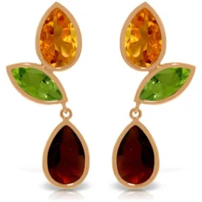 13.6 Carat 14K Solid Rose Gold Earrings Citrine, Peridot Garnet