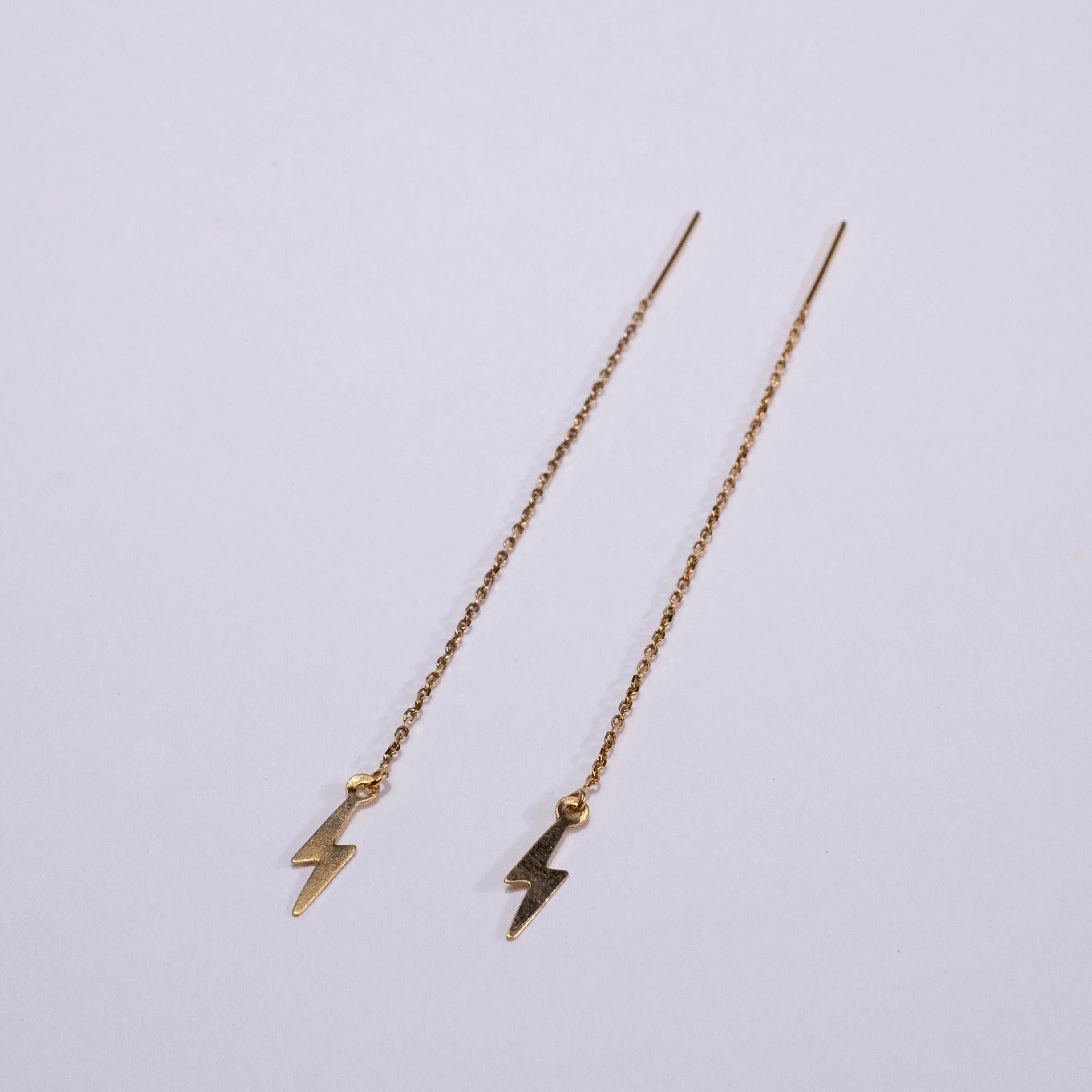 14 Karat Gold Lightning Bolt Threader Earrings