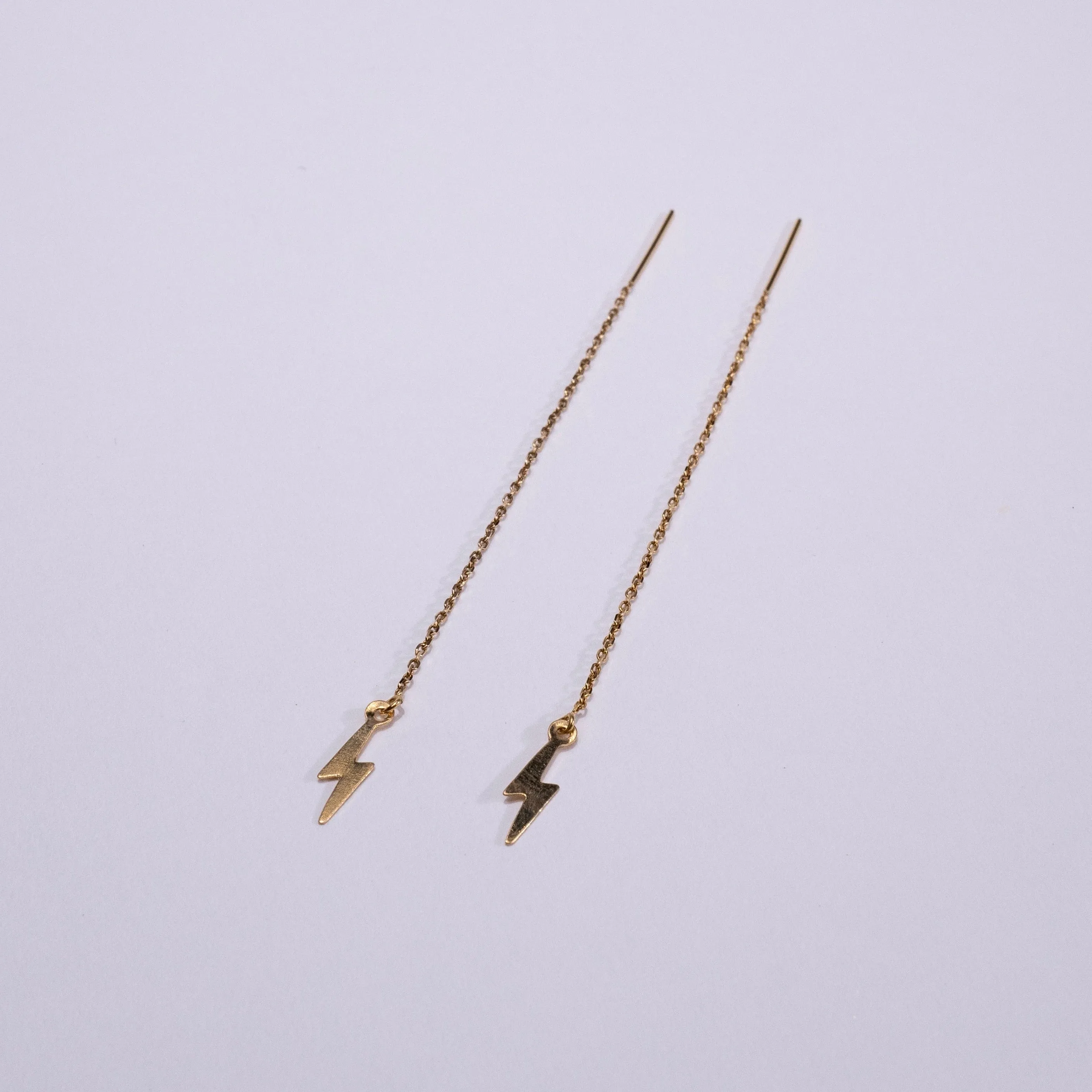 14 Karat Gold Lightning Bolt Threader Earrings