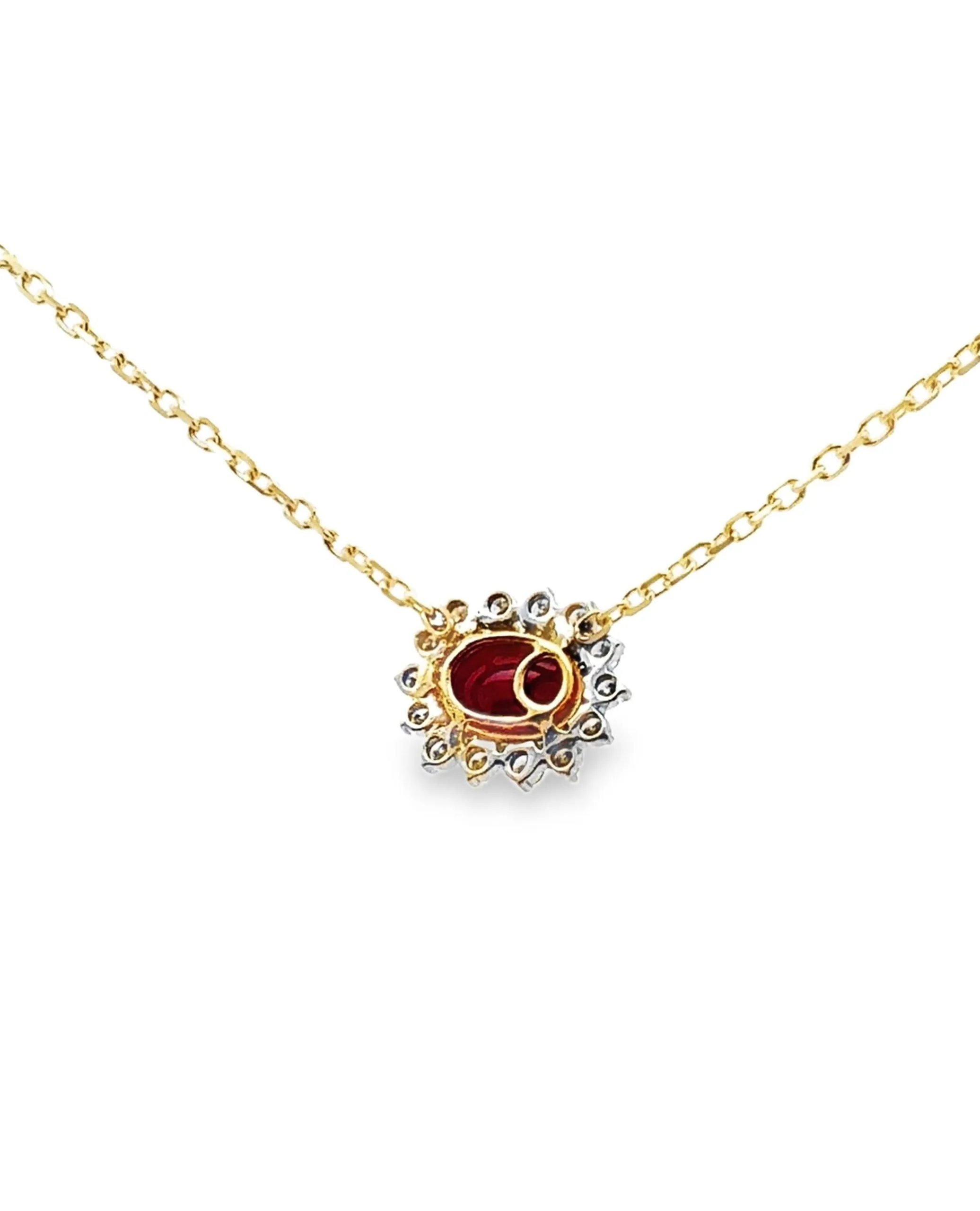 14K & 18K Yellow Gold Cabochon Ruby & Diamond Necklace