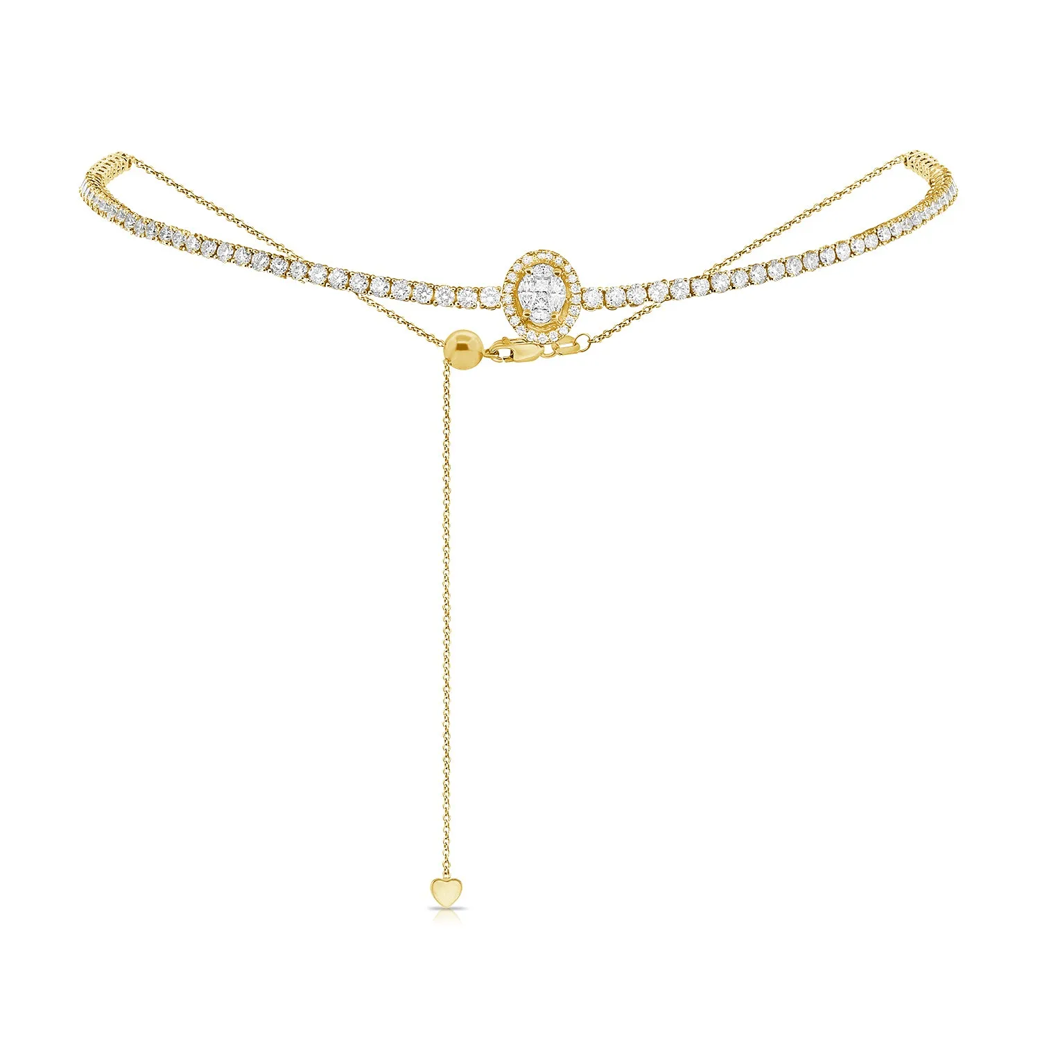 14k Gold & Diamond Adjustable Choker Necklace - 3.19ct