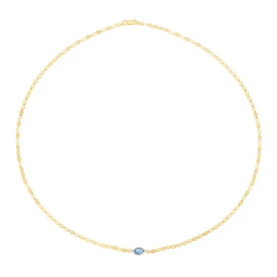 14k Gold Mirrored 16" Chain Necklace with Gemstone Center