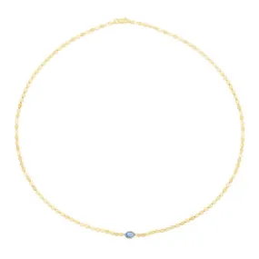 14k Gold Mirrored 16" Chain Necklace with Gemstone Center