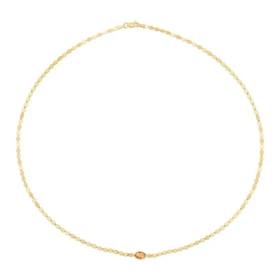 14k Gold Mirrored 16" Chain Necklace with Gemstone Center