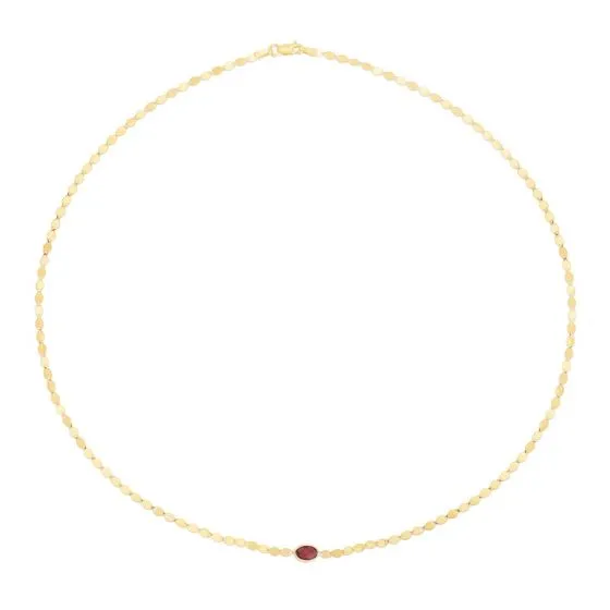 14k Gold Mirrored 16" Chain Necklace with Gemstone Center