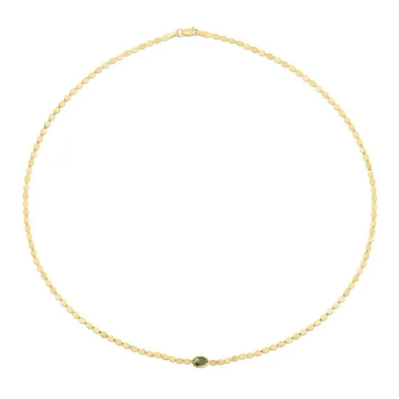 14k Gold Mirrored 16" Chain Necklace with Gemstone Center