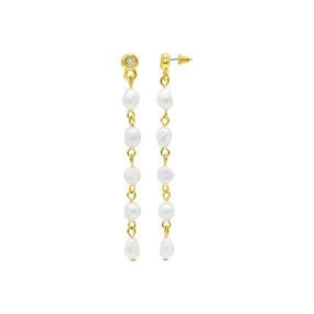 14k Gold Plated Freshwater Pearl Dangle Earrings