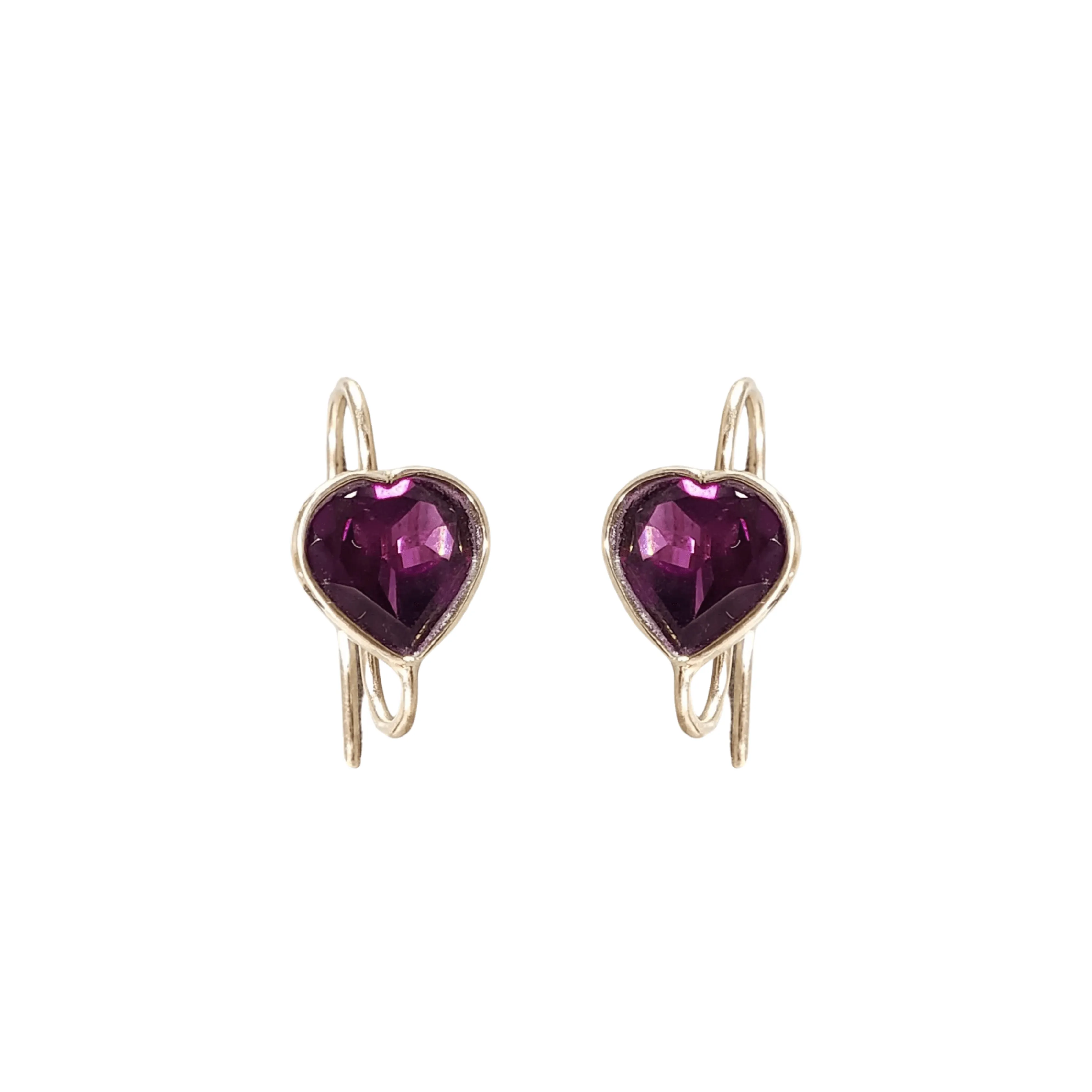 14k Rhodolite Garnet Gold Hear Earrings