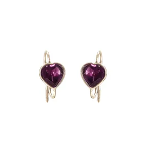 14k Rhodolite Garnet Gold Hear Earrings