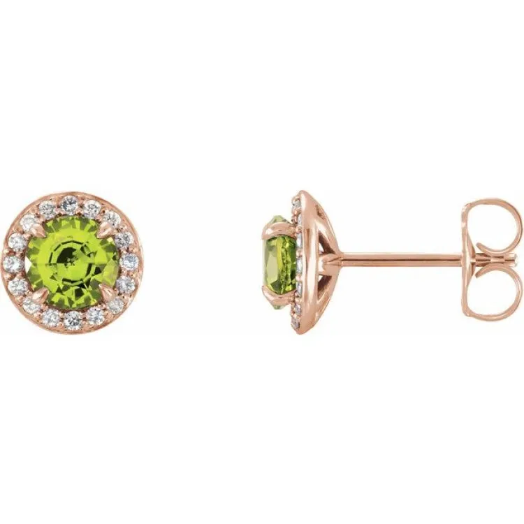 14K Rose 5 mm Natural Peridot & 1/8 CTW Natural Diamond Earrings