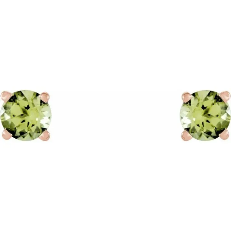 14K Rose 5 mm Natural Peridot Stud Earrings with Friction Post