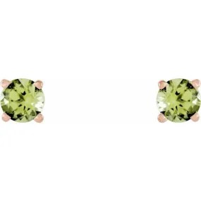 14K Rose 5 mm Natural Peridot Stud Earrings with Friction Post