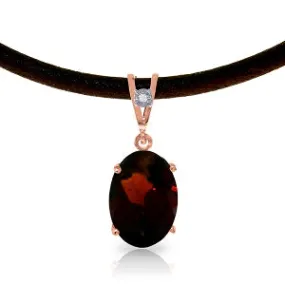 14K Solid Rose Gold & Leather Diamond/Garnet Oval Cut Necklace