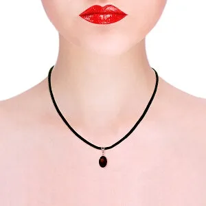 14K Solid Rose Gold & Leather Diamond/Garnet Oval Cut Necklace