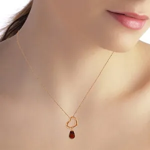 14K Solid Rose Gold Heart Necklace w/ Dangling Natural Garnet