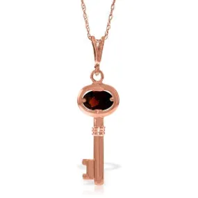 14K Solid Rose Gold Key Charm Necklace w/ Garnet