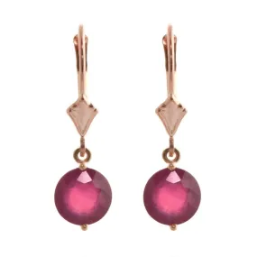 14K Solid Rose Gold Leverback Earrings Ruby Gemstone