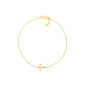 14K Solid Yellow Gold Cross Bracelet