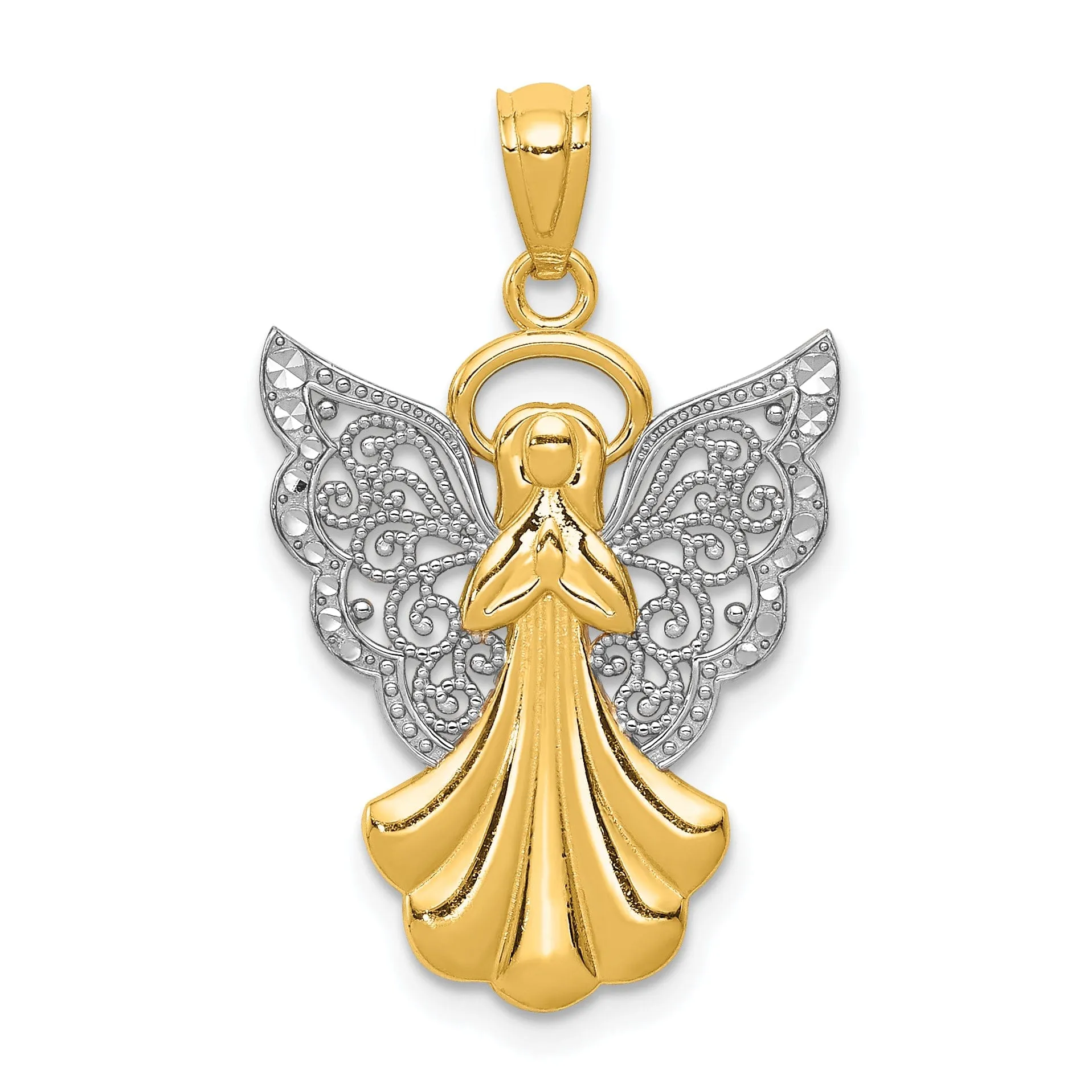 14k Two Tone Gold Filigree Angel Charm Pendant