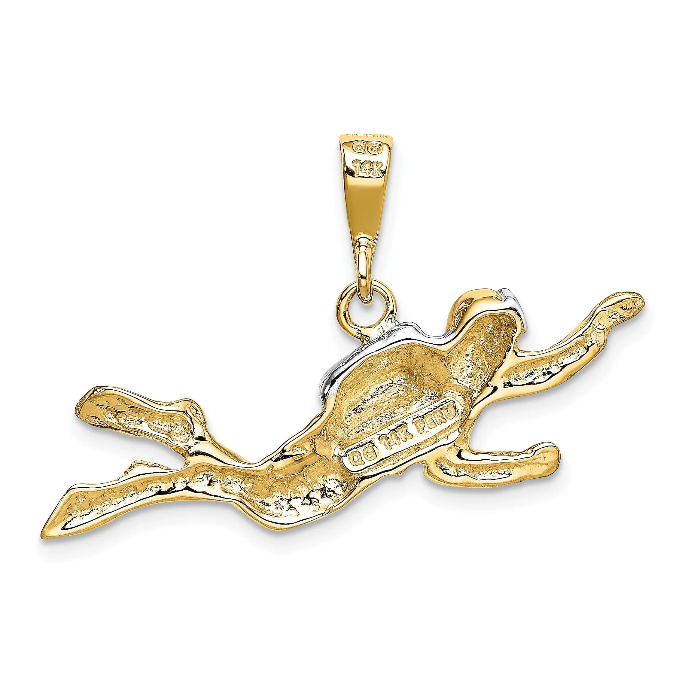 14k Two Tone Gold Polished Scuba Diver Pendant