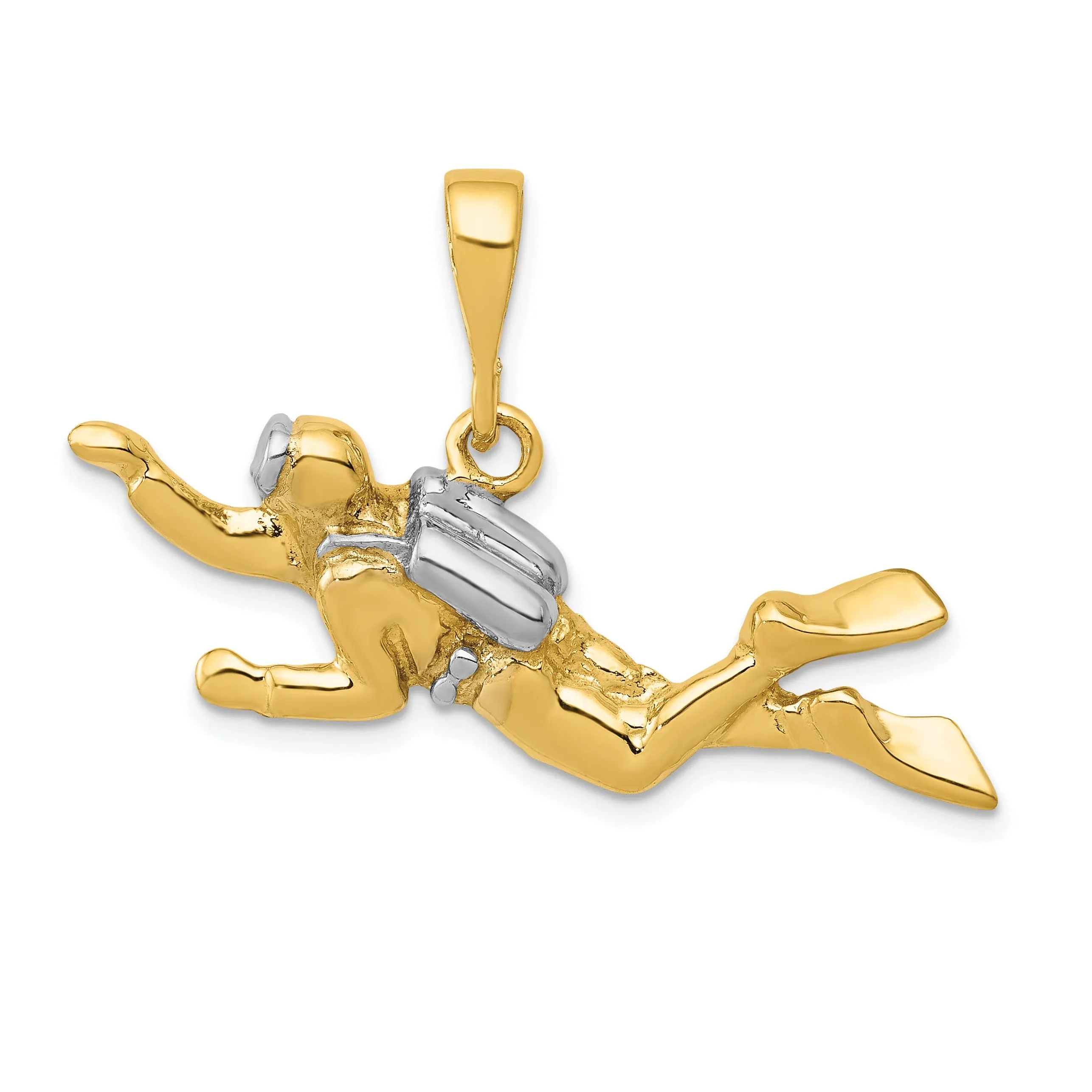 14k Two Tone Gold Polished Scuba Diver Pendant