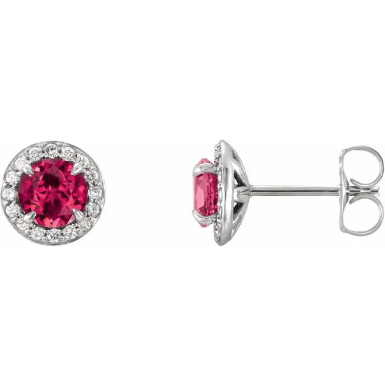 14K White 3.5 mm Lab-Grown Ruby & 1/8 CTW Natural Diamond Earrings