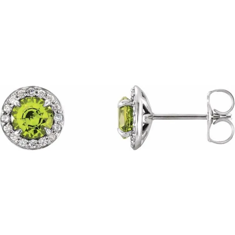 14K White 4 mm Natural Peridot & 1/10 CTW Natural Diamond Earrings