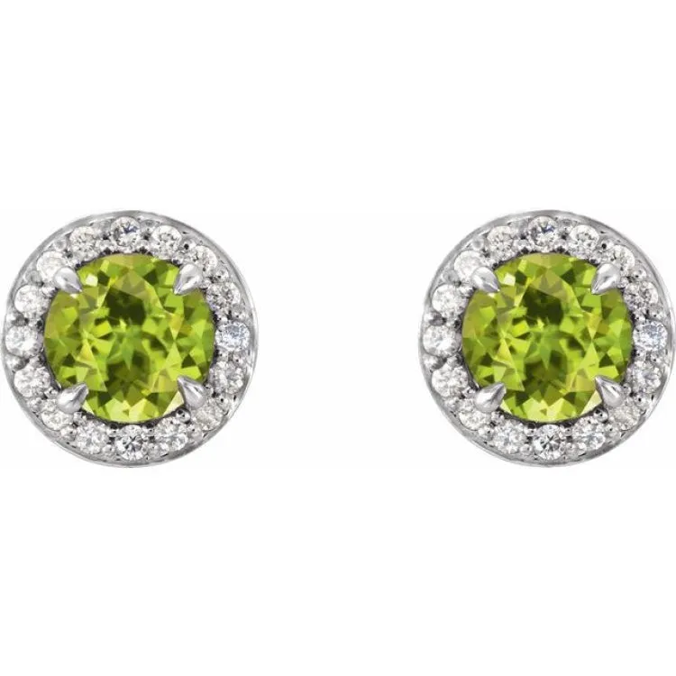 14K White 4.5 mm Natural Peridot & 1/6 CTW Natural Diamond Earrings