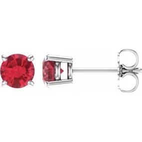 14K White 5 mm Lab-Grown Ruby Stud Earrings