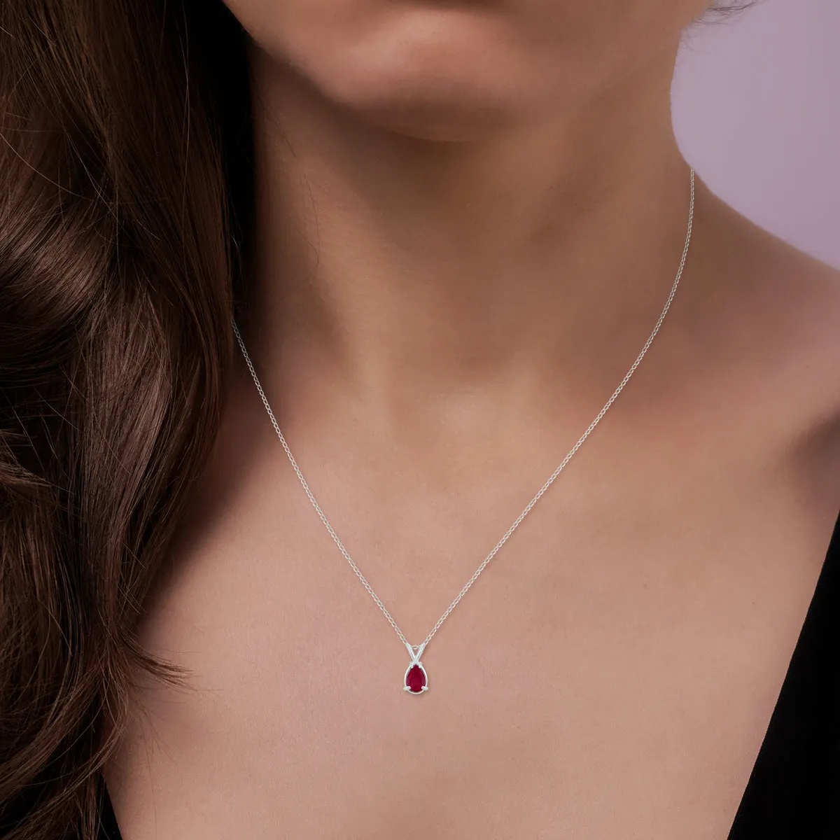 14K White Gold 5X3Mm Pear Ruby Pendant