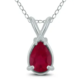 14K White Gold 5X3Mm Pear Ruby Pendant