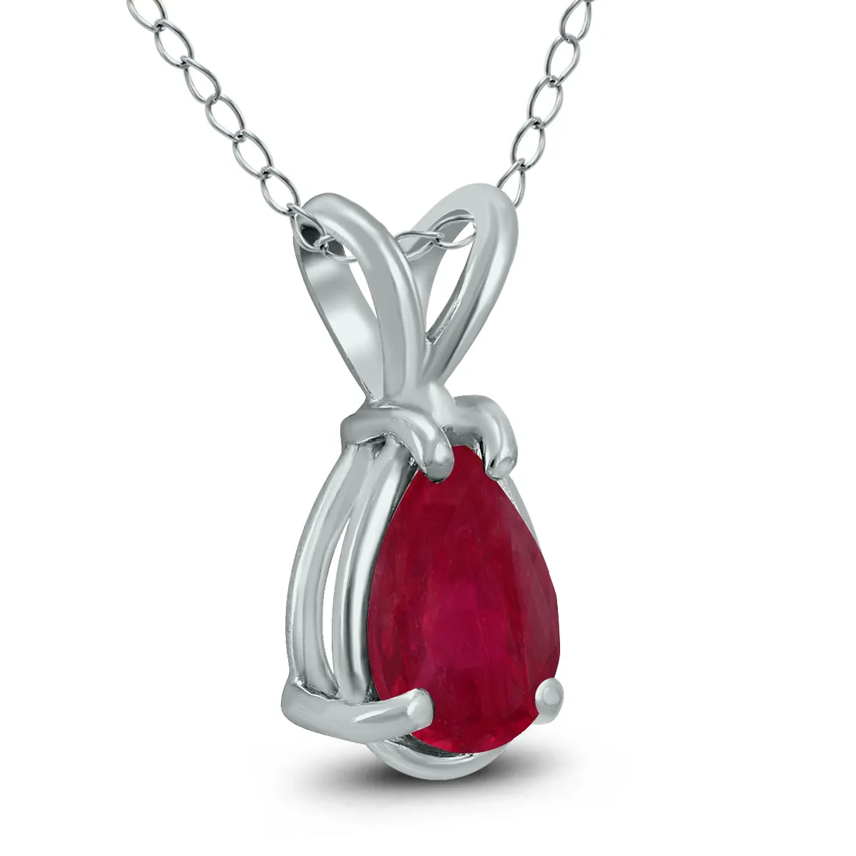 14K White Gold 5X3Mm Pear Ruby Pendant