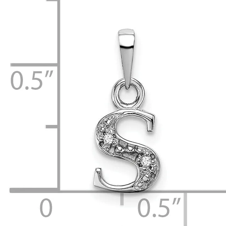 14K White Gold Small 0.01CT Diamond Letter S Initial Block Pendant